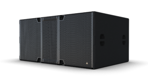VGd_FRONT | リワイアー株式会社 | REWIRE INC. Large professional line-array loudspeakers stacked in a cabinet with metal hex grille coverings, used for high-volume sound reinforcement stages.